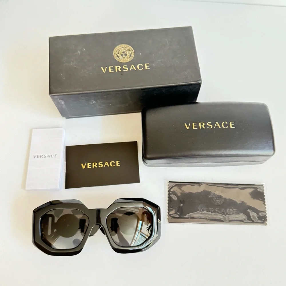 Versace Black Sunglasses with Gold Medallion Detail